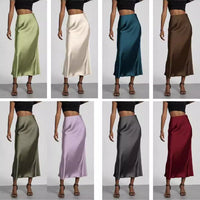 In-Stock Cross-Border Women's Clothing Wholesale European and American Style Elegant Satin Midi Skirt Slimming and Flowy - MANDOTOS INTERNATIONAL