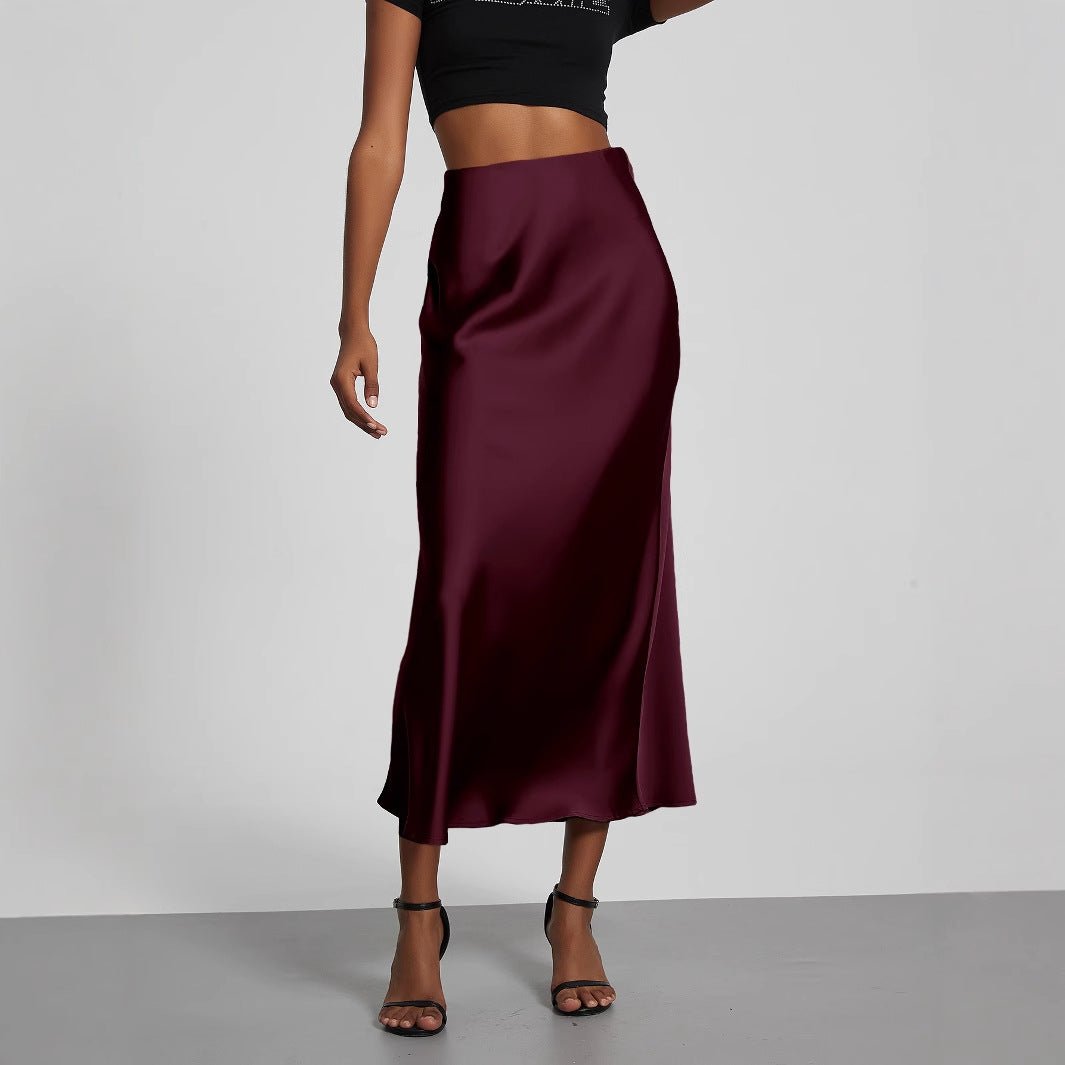 In-Stock Cross-Border Women's Clothing Wholesale European and American Style Elegant Satin Midi Skirt Slimming and Flowy - MANDOTOS INTERNATIONAL