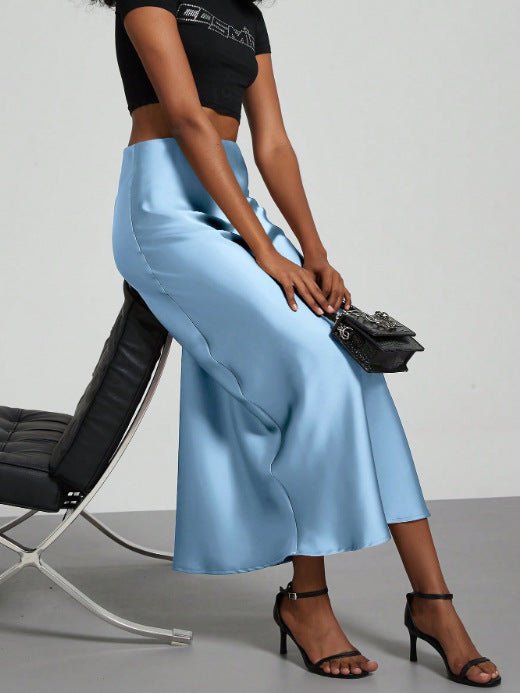 In-Stock Cross-Border Women's Clothing Wholesale European and American Style Elegant Satin Midi Skirt Slimming and Flowy - MANDOTOS INTERNATIONAL