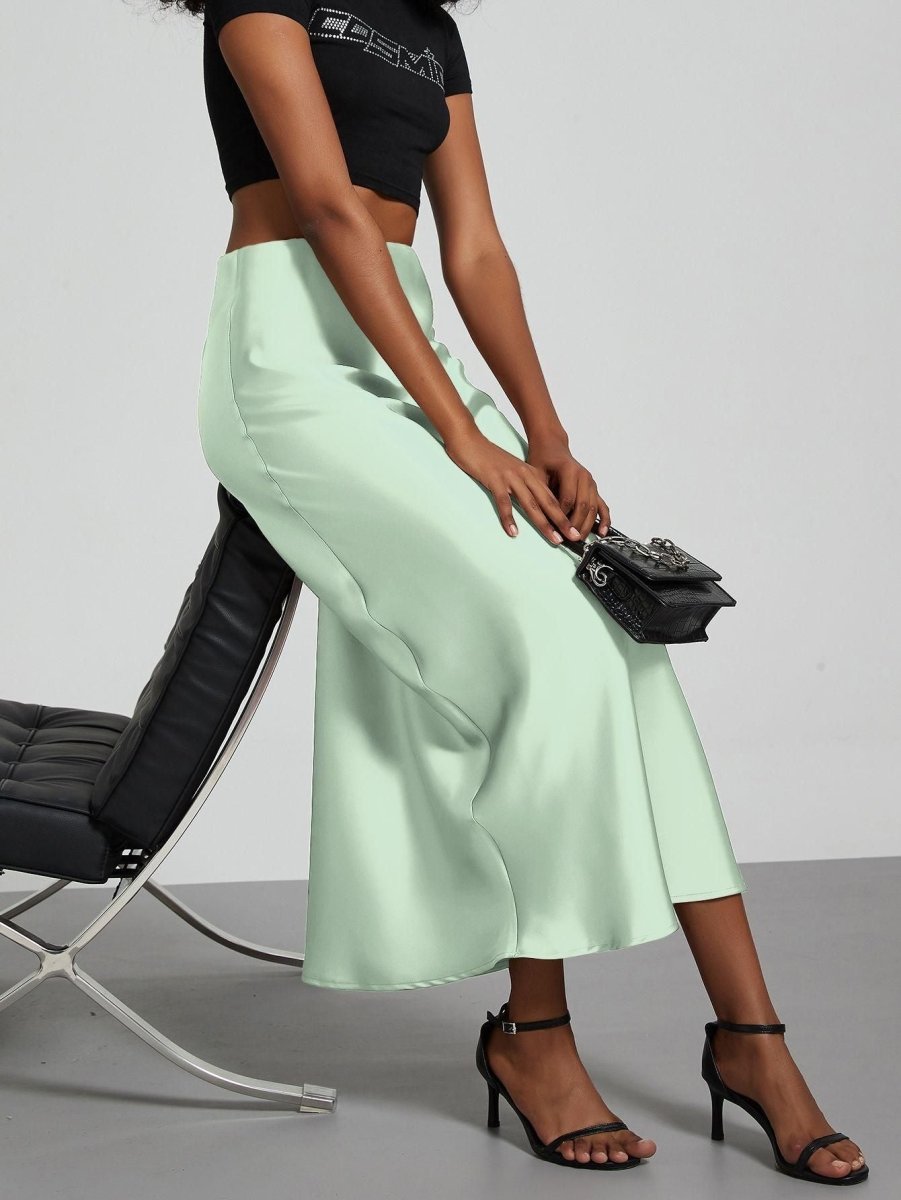 In-Stock Cross-Border Women's Clothing Wholesale European and American Style Elegant Satin Midi Skirt Slimming and Flowy - MANDOTOS INTERNATIONAL