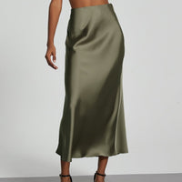 In-Stock Cross-Border Women's Clothing Wholesale European and American Style Elegant Satin Midi Skirt Slimming and Flowy - MANDOTOS INTERNATIONAL