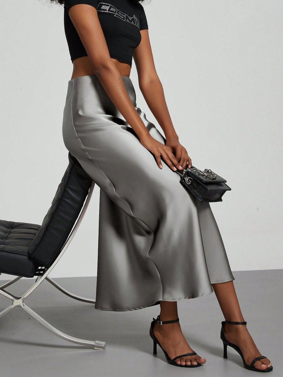 In-Stock Cross-Border Women's Clothing Wholesale European and American Style Elegant Satin Midi Skirt Slimming and Flowy - MANDOTOS INTERNATIONAL
