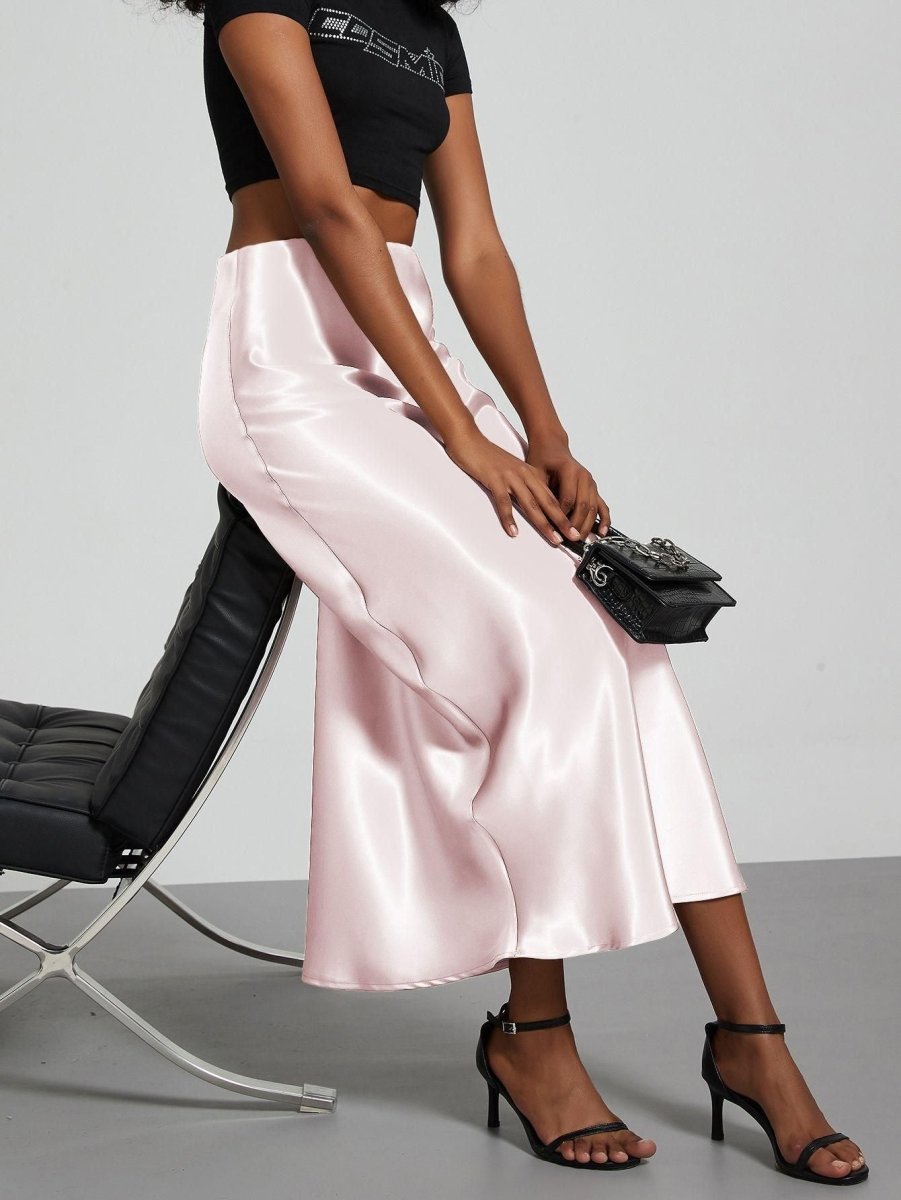 In-Stock Cross-Border Women's Clothing Wholesale European and American Style Elegant Satin Midi Skirt Slimming and Flowy - MANDOTOS INTERNATIONAL