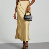In-Stock Cross-Border Women's Clothing Wholesale European and American Style Elegant Satin Midi Skirt Slimming and Flowy - MANDOTOS INTERNATIONAL