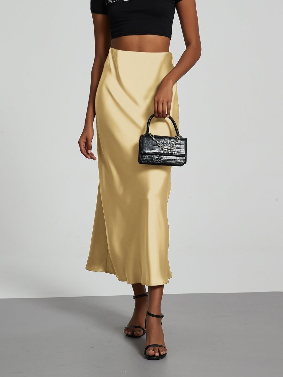 In-Stock Cross-Border Women's Clothing Wholesale European and American Style Elegant Satin Midi Skirt Slimming and Flowy - MANDOTOS INTERNATIONAL