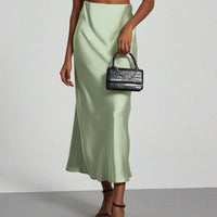 In-Stock Cross-Border Women's Clothing Wholesale European and American Style Elegant Satin Midi Skirt Slimming and Flowy - MANDOTOS INTERNATIONAL
