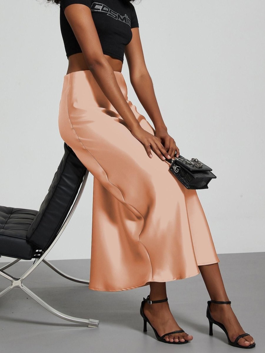 In-Stock Cross-Border Women's Clothing Wholesale European and American Style Elegant Satin Midi Skirt Slimming and Flowy - MANDOTOS INTERNATIONAL