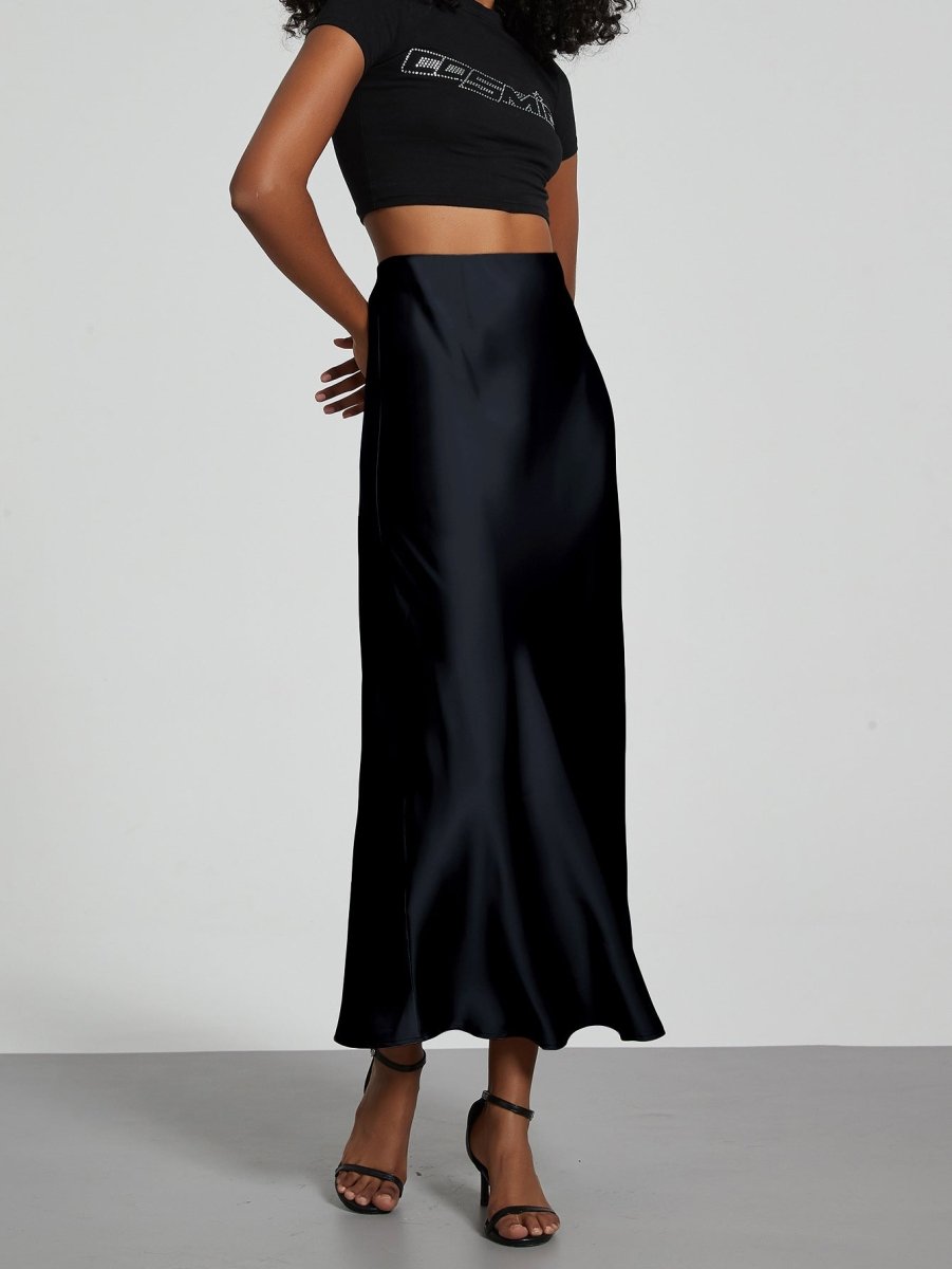 In-Stock Cross-Border Women's Clothing Wholesale European and American Style Elegant Satin Midi Skirt Slimming and Flowy - MANDOTOS INTERNATIONAL