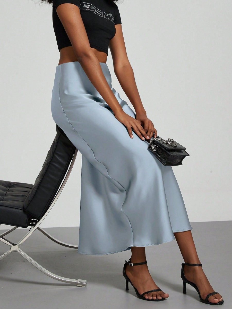 In-Stock Cross-Border Women's Clothing Wholesale European and American Style Elegant Satin Midi Skirt Slimming and Flowy - MANDOTOS INTERNATIONAL