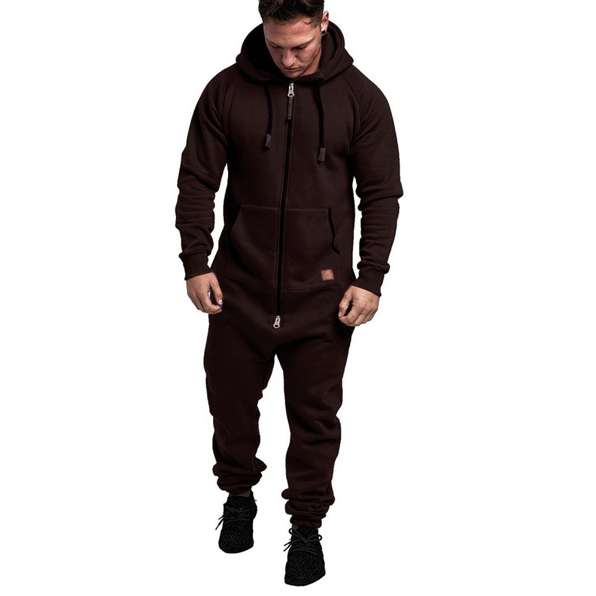 In-Stock New Foreign Trade Men's Hooded Fleece Jumpsuit Solid Color Casual Men's Suit Jumpsuit - MANDOTOS INTERNATIONAL