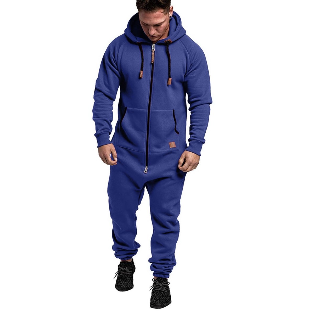 In-Stock New Foreign Trade Men's Hooded Fleece Jumpsuit Solid Color Casual Men's Suit Jumpsuit - MANDOTOS INTERNATIONAL