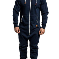 In-Stock New Foreign Trade Men's Hooded Fleece Jumpsuit Solid Color Casual Men's Suit Jumpsuit - MANDOTOS INTERNATIONAL