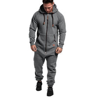 In-Stock New Foreign Trade Men's Hooded Fleece Jumpsuit Solid Color Casual Men's Suit Jumpsuit - MANDOTOS INTERNATIONAL