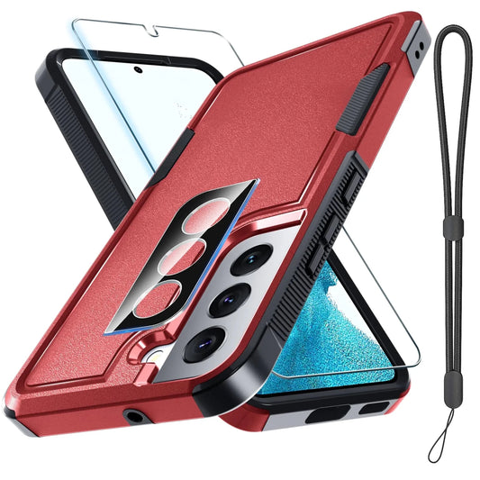 Samsung Galaxy S22 Rugged Full - Body Case with Screen & Lens Protector - Red - MANDOTOS INTERNATIONAL