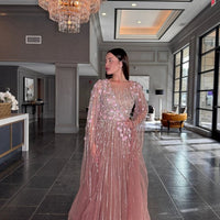 Inaya Long Drape Sleeves Beaded A-line Gown Iyza Belaar
