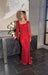 Lailah Modest Long Drape Sleeves Beaded Red Gown - MANDOTOS INTERNATIONALDresses