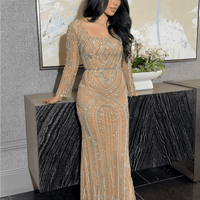 Reema Sequin Modest Square Neckline Long Sleeve Embellished Dress - MANDOTOS INTERNATIONALDresses