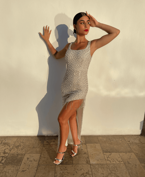 Angelina Embellished Pearl Beaded Dress - MANDOTOS INTERNATIONALLong Dress