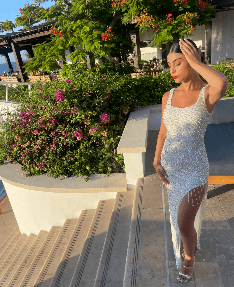 Angelina Embellished Pearl Beaded Dress - MANDOTOS INTERNATIONALLong Dress