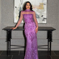 Deema High Neckline Tulle Embroidered Dress Iyza Belaar