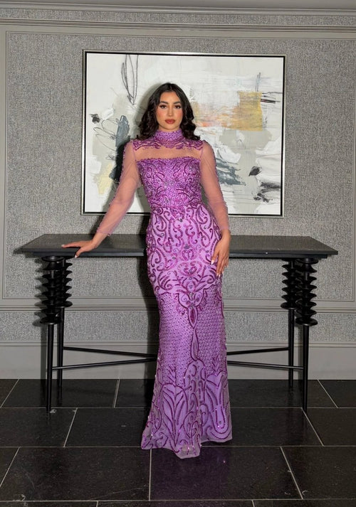 Deema High Neckline Tulle Embroidered Dress Iyza Belaar