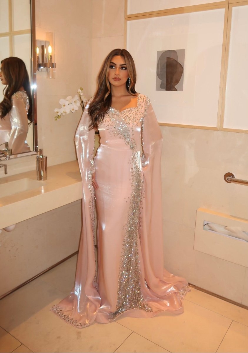 Munira Long Sleeve Organza Drape Sleeve Modest Dress - MANDOTOS INTERNATIONALLong Dress
