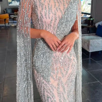Nabilah Embellished Cape Sleeve Dress - MANDOTOS INTERNATIONALLong Dress