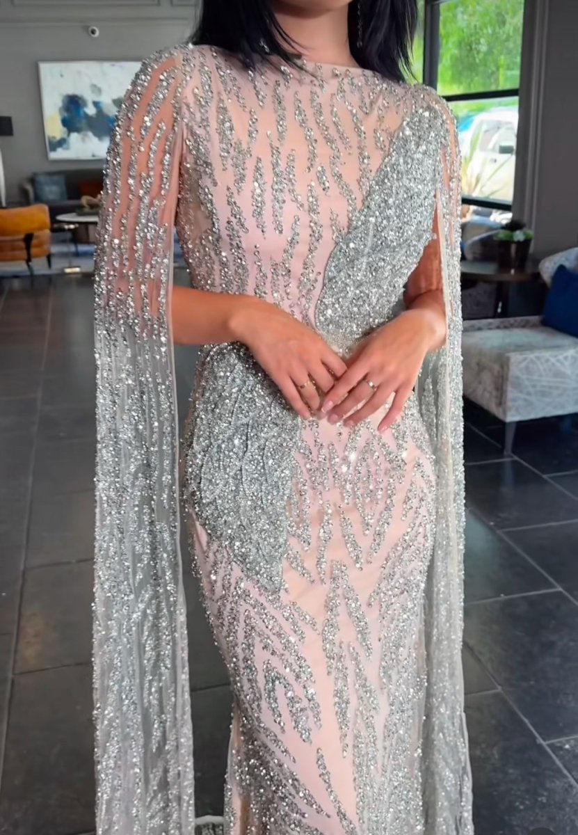 Nabilah Embellished Cape Sleeve Dress - MANDOTOS INTERNATIONALLong Dress