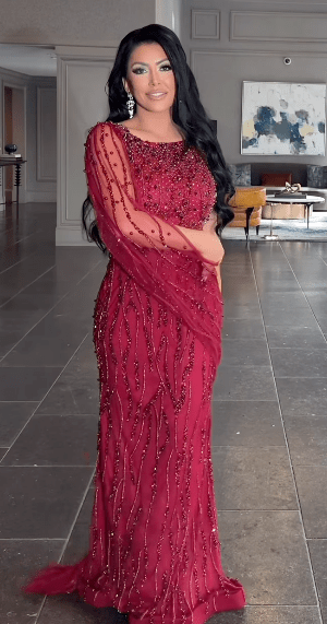 Faramah Drape Sleeves Embellished Fitted Sequin Modest Evening Dress - MANDOTOS INTERNATIONALLong Dresses