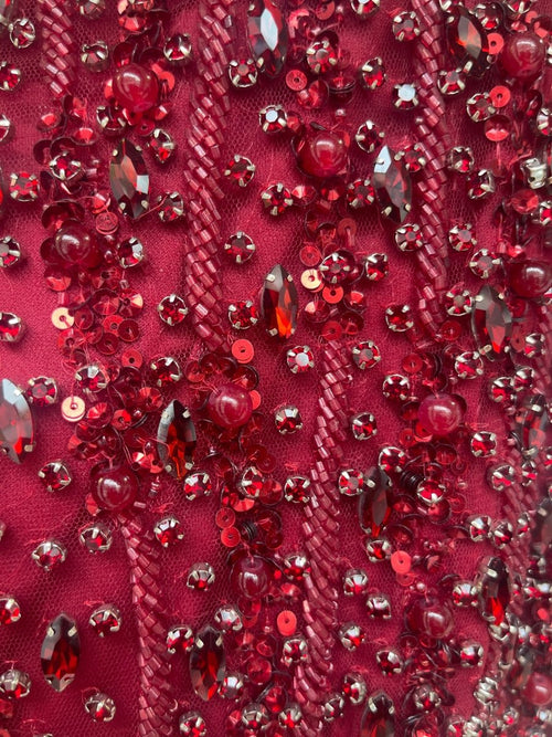 Faramah Drape Sleeves Embellished Fitted Sequin Modest Evening Dress - MANDOTOS INTERNATIONALLong Dresses
