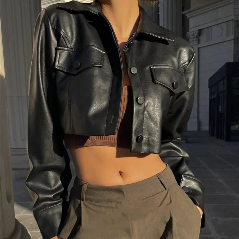 Vogue PU Cropped Jacket - MANDOTOS INTERNATIONAL