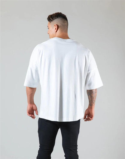 JAPAN&UK Cotton Gym Sport T Shirt Men Short Sleeve Running Shirt Men Workout Training Tees Fitness Loose large size M-XXXL