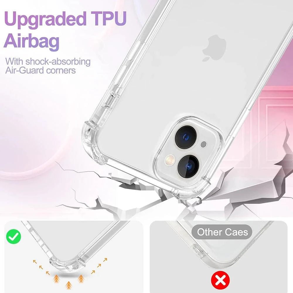 Shockproof Case For iPhone 15 14 13 12 11 Pro Max Ultra Thin Silicone Soft Clear Case For Apple 13 12 Mini 15 14 Plus Cover 11 - MANDOTOS
