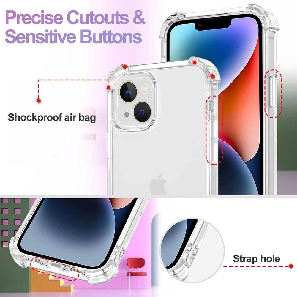 Shockproof Case For iPhone 15 14 13 12 11 Pro Max Ultra Thin Silicone Soft Clear Case For Apple 13 12 Mini 15 14 Plus Cover 11 - MANDOTOS