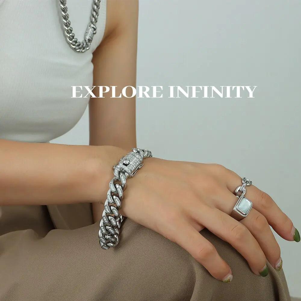 TOSOKO 18K Gold Plated Cuban Chain Set with Zircon - MANDOTOS