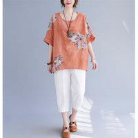 Korean Cotton Hemp Fat Mm Half Sleeve Top Summer - MANDOTOS