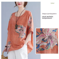 Korean Cotton Hemp Fat Mm Half Sleeve Top Summer - MANDOTOS