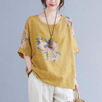 Korean Cotton Hemp Fat Mm Half Sleeve Top Summer - MANDOTOS