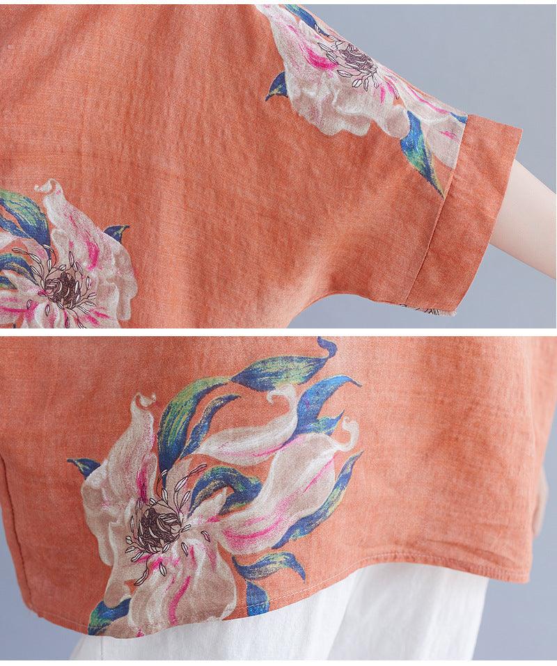 Korean Cotton Hemp Fat Mm Half Sleeve Top Summer - MANDOTOS