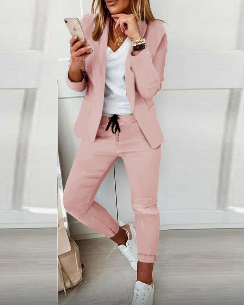 Lapel Blazer & Drawstring Trousers OL Suit – 12 Colors XS–3XL - MANDOTOS INTERNATIONALTwo-Piece Set