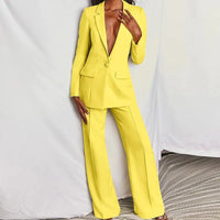 Lapel Button-Down Blazer & Straight-Leg Trousers Suit - MANDOTOS INTERNATIONALTwo-Piece Set