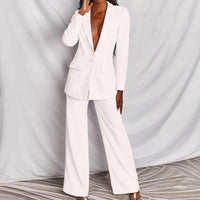 Lapel Button-Down Blazer & Straight-Leg Trousers Suit - MANDOTOS INTERNATIONALTwo-Piece Set