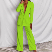Lapel Button-Down Blazer & Straight-Leg Trousers Suit - MANDOTOS INTERNATIONALTwo-Piece Set