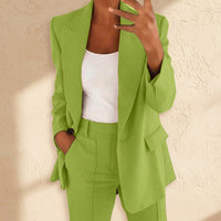 Lapel Button-Down Blazer & Straight-Leg Trousers Suit - MANDOTOS INTERNATIONALTwo-Piece Set