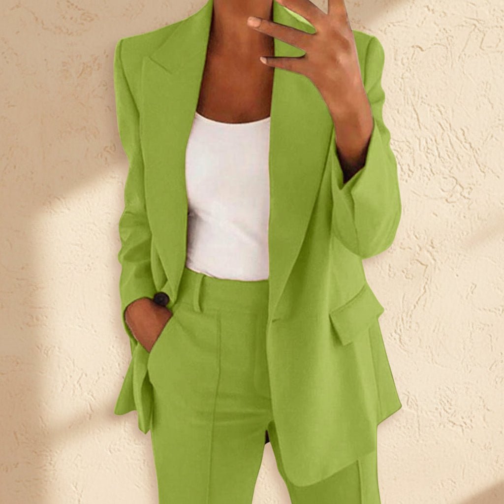 Lapel Button-Down Blazer & Straight-Leg Trousers Suit - MANDOTOS INTERNATIONALTwo-Piece Set