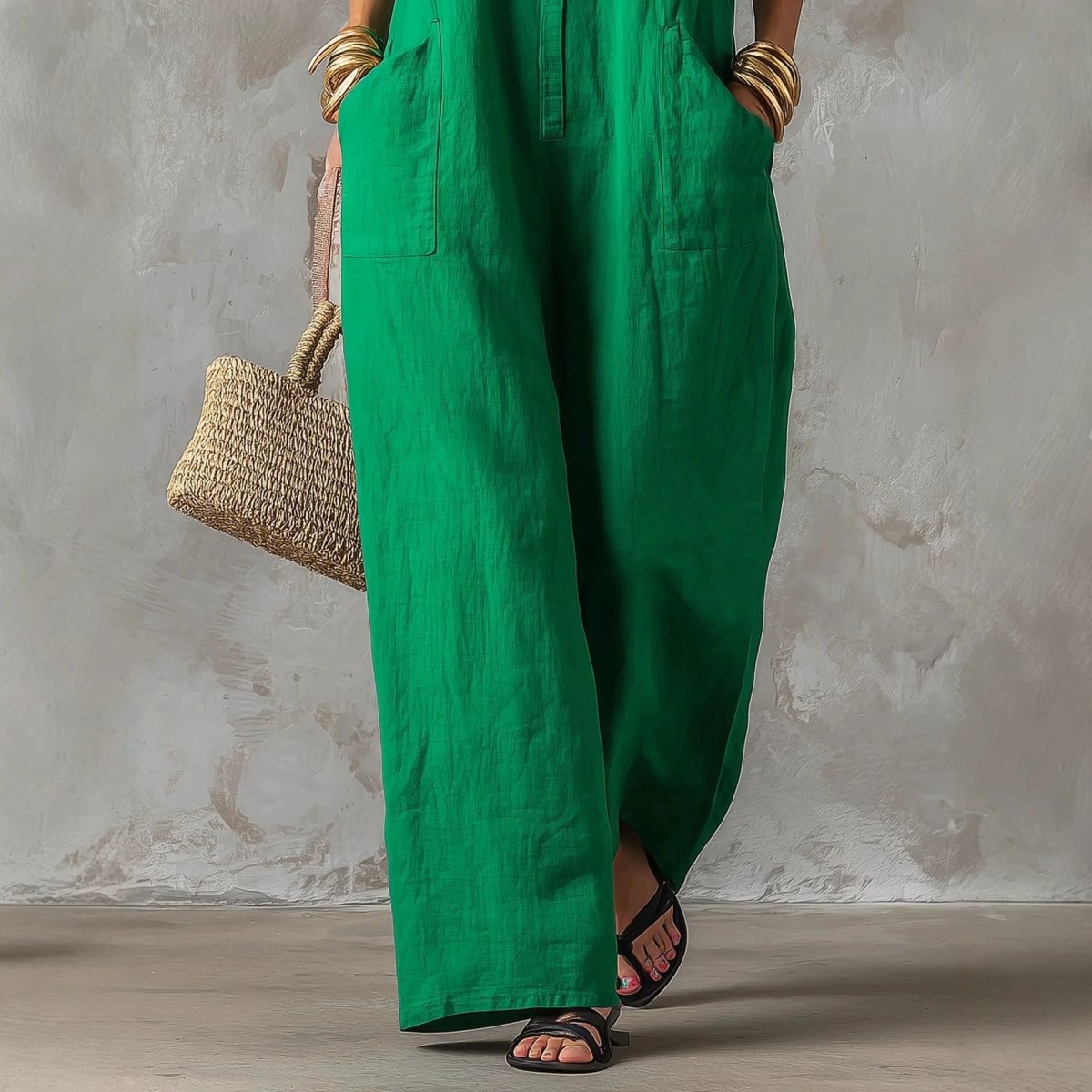 Linen Blend Sleeveless Stand-Collar Jumpsuit – 5 Colors S–3XL - MANDOTOS INTERNATIONALJumpsuits