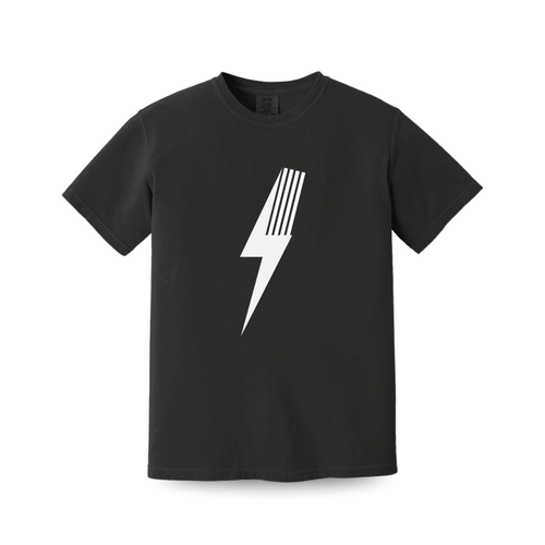 Black adult Spark T-Shirt by Little Rad Things, featuring a vibrant spark graphic on the front.