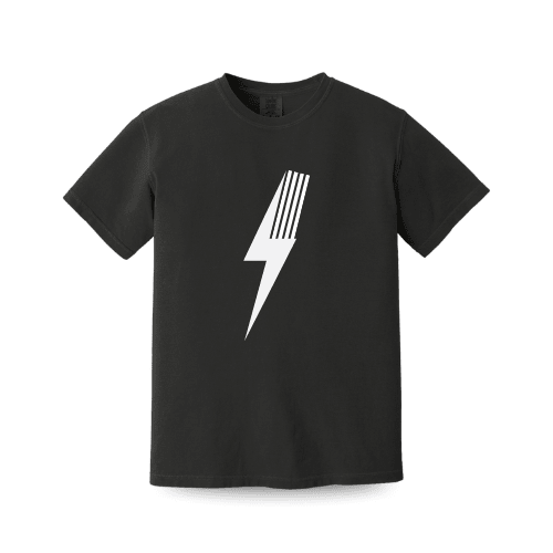 Black adult Spark T-Shirt by LITTLE RAD THINGS featuring a vibrant spark graphic on the front.