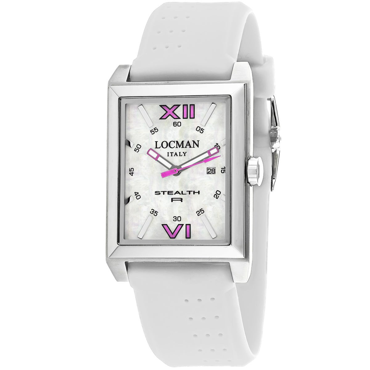 Locman Men's White Silicone Strap Watch, 44mm Mop Dial, Chronograph, Italy - MANDOTOS INTERNATIONALWatches