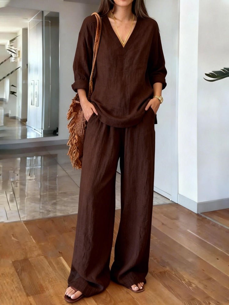 Long Sleeve Top & Full-Length Pants Two-Piece Set – 9 Colors S–3XL - MANDOTOS INTERNATIONALTwo-Piece Set